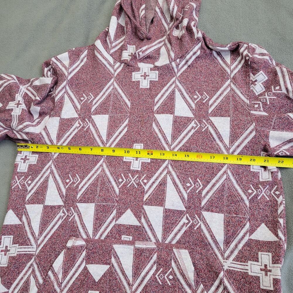ON THE BYAS Hoodie Mens XL Red Aztec Pattern Skater Punk Beach Chill Cotton - Picture 3 of 16